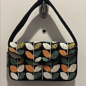 Lulu's Beaded Leaf Shoulder Bag - Black, Orange, Green, White